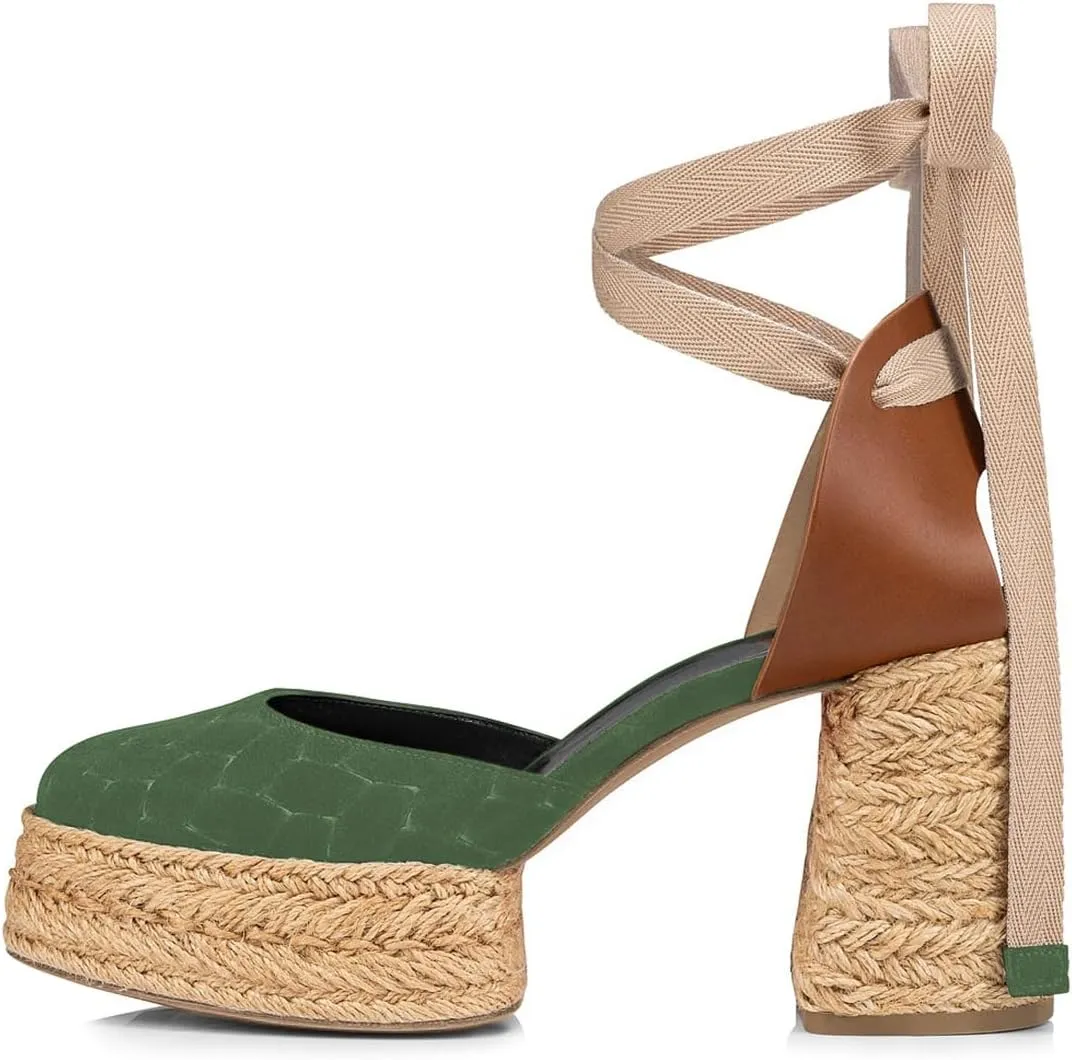 YDN Women's Strappy Platform Sandal Pumps Comfy Chunky Block Mid Heels Lace Up Ankle Strap Backless Shoes for Travel Dating Party Daily Size 4-16 US