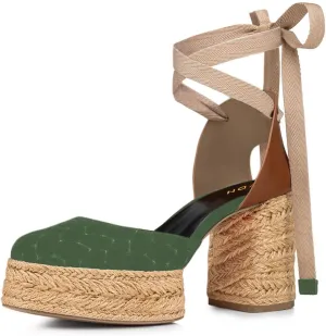 YDN Women's Strappy Platform Sandal Pumps Comfy Chunky Block Mid Heels Lace Up Ankle Strap Backless Shoes for Travel Dating Party Daily Size 4-16 US