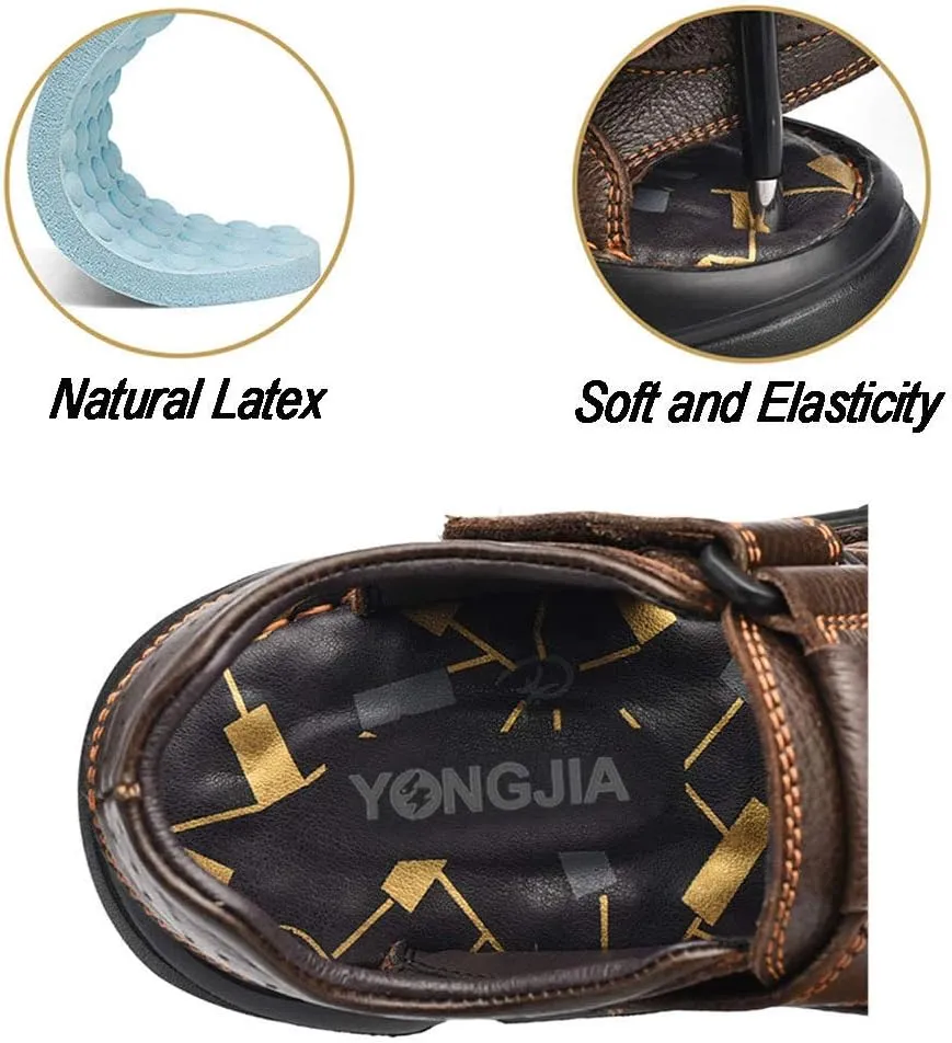 YONGJIA Mens Leather Handmade Sandals Closed Toe Casual Outdoor Adjustable Summer Shoes