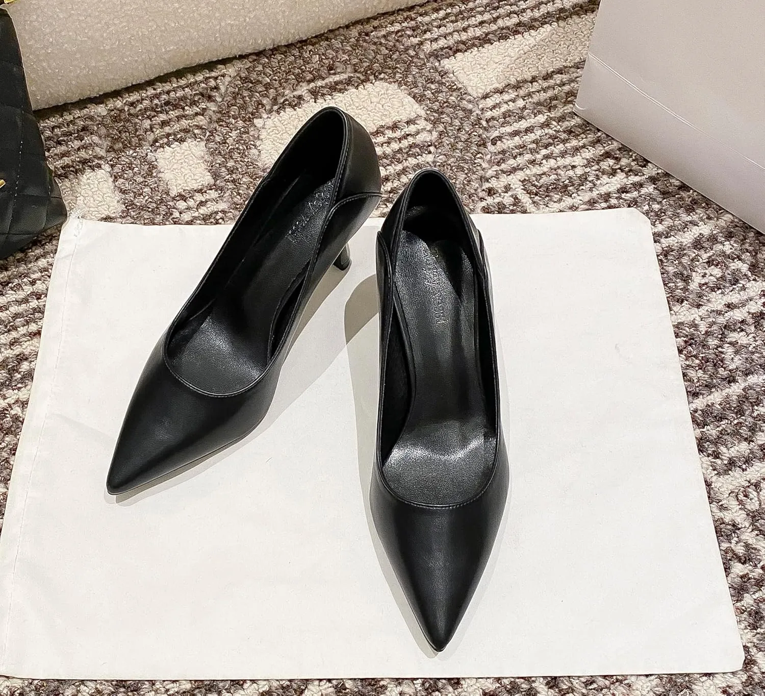 YooPrettyz Women Polished Leather Office Pumps Pointed Toe Kitten Heels Dressy Pumps Shoes Foldable Back Heels