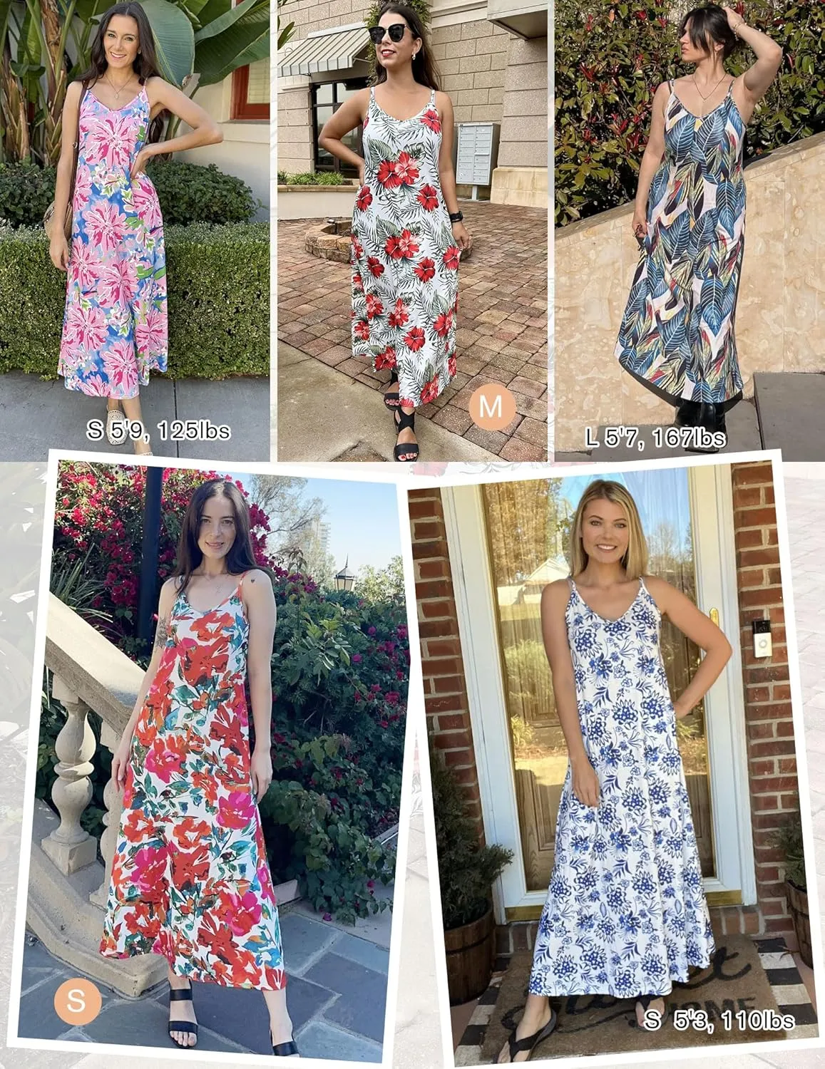 Zeagoo Womens Summer Maxi Dress Spaghetti Strap Casual Printed Dress Boho Floral Beach Sundress,